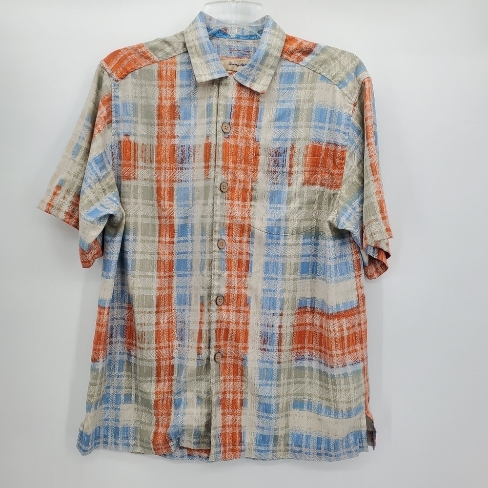 Tommy Bahama silk plaid short sleeve hawaiian button down shirt mens size small